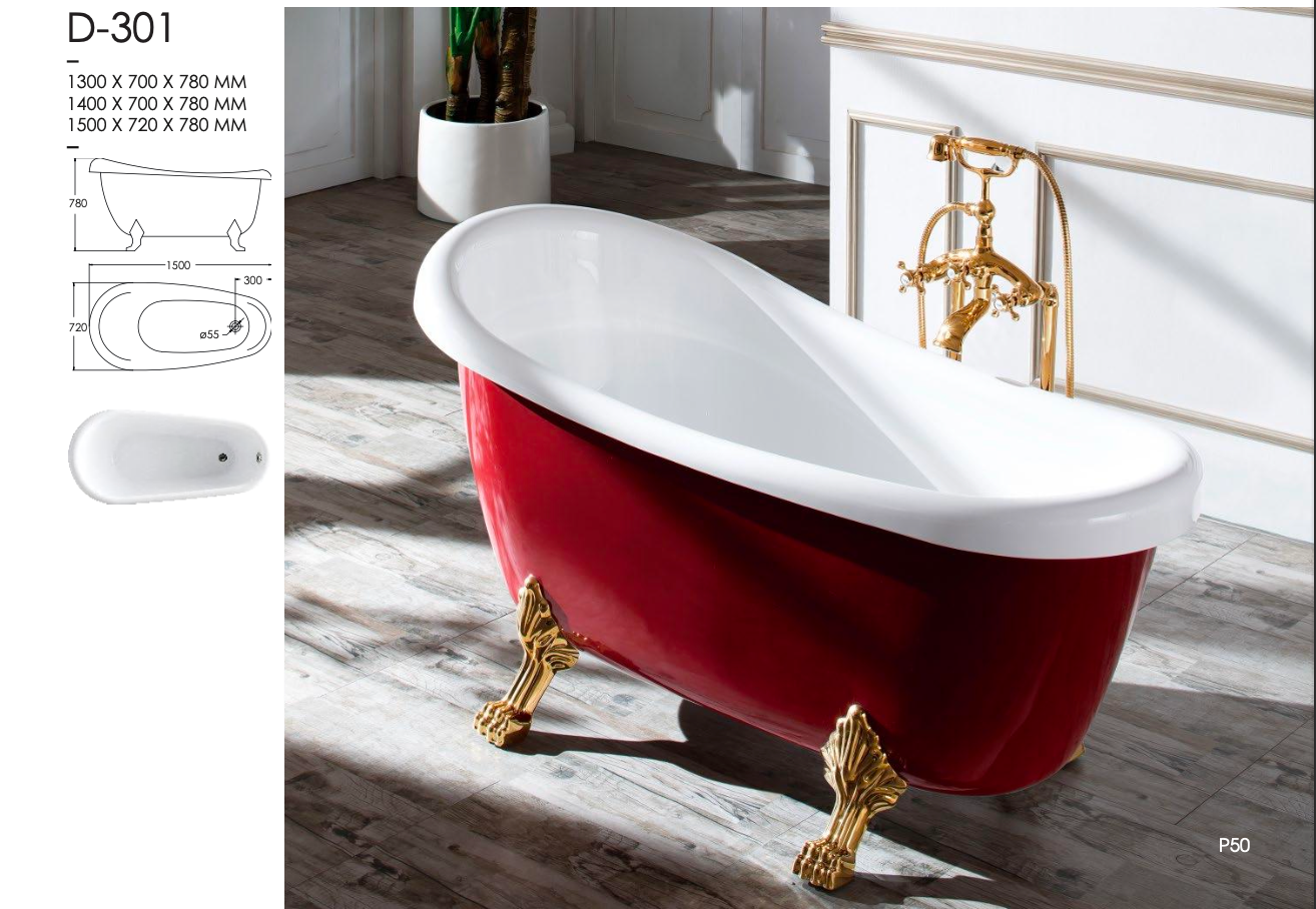 DAHUA Vintage Clawfoot Freestanding Acrylic Bathtub