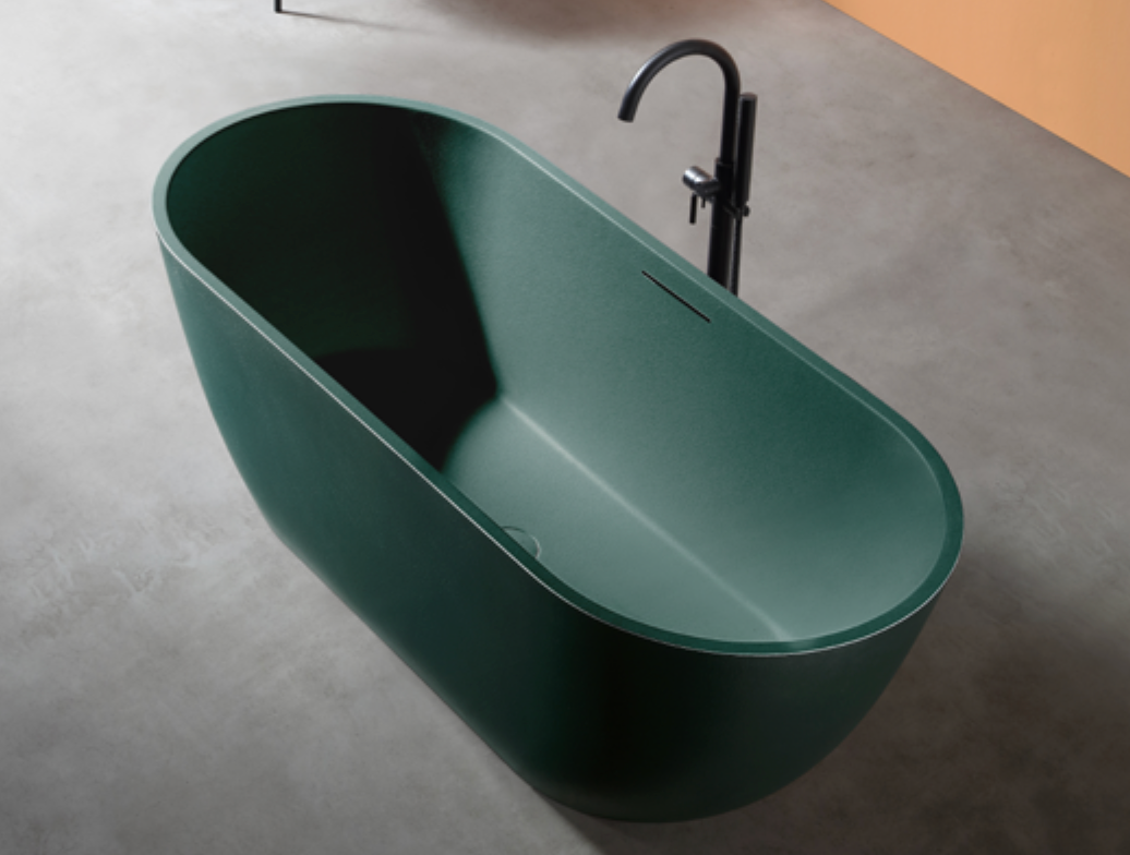 Dahua Oval Freestanding Bathtub – Stone Texture | Soft Curves, Timeless Serenity