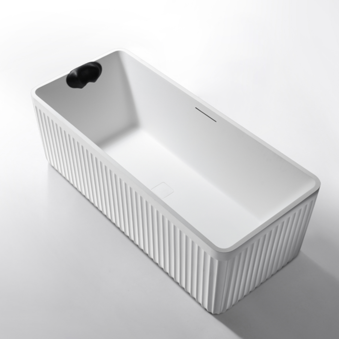Contemporary Ribbed Solid Surface Bathtub – Rectangular Freestanding Design with Headrest