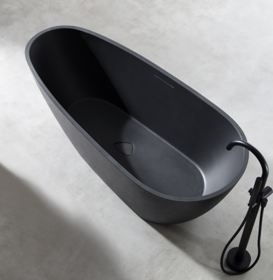 Modern Stone Texture Solid Surface Bathtub – Freestanding Matte White Design