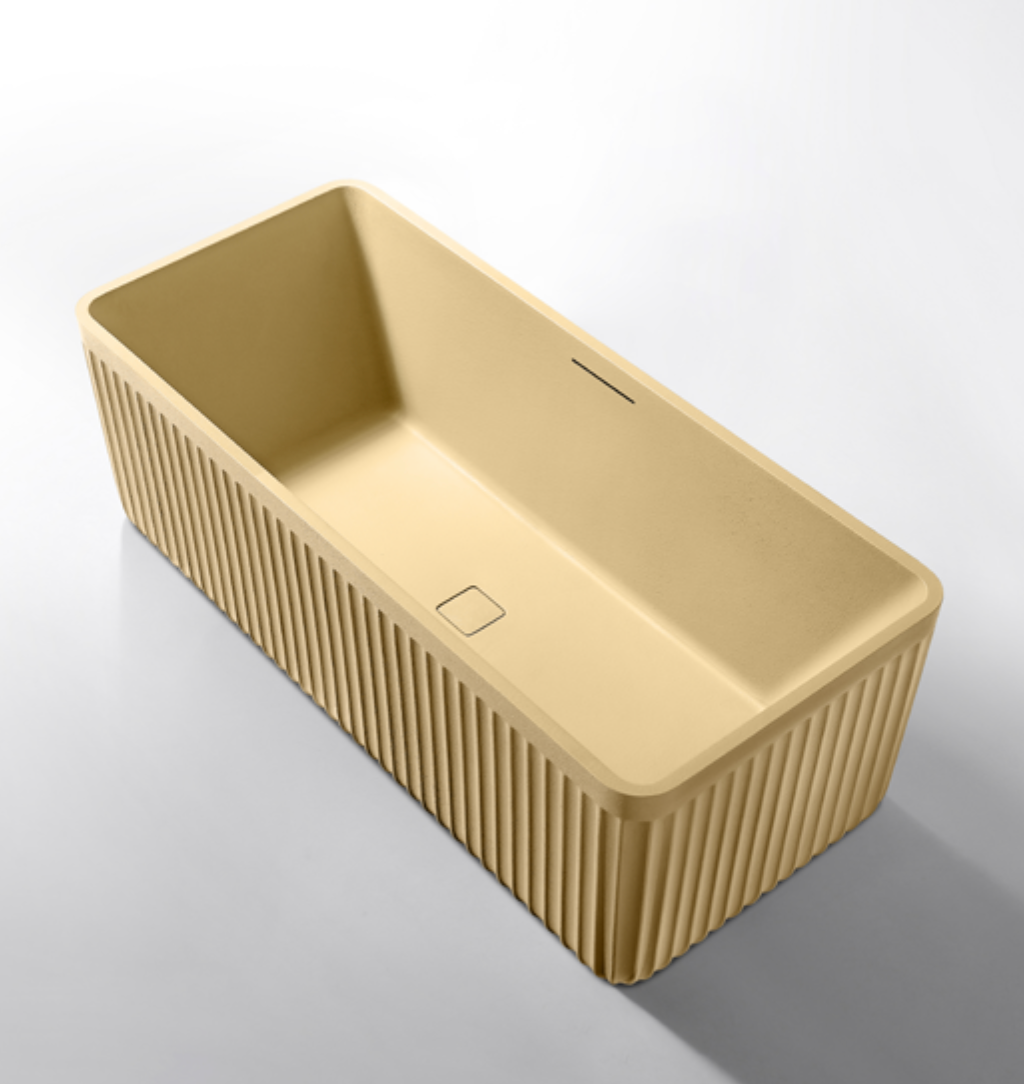Contemporary Ribbed Solid Surface Bathtub – Rectangular Freestanding Design with Headrest