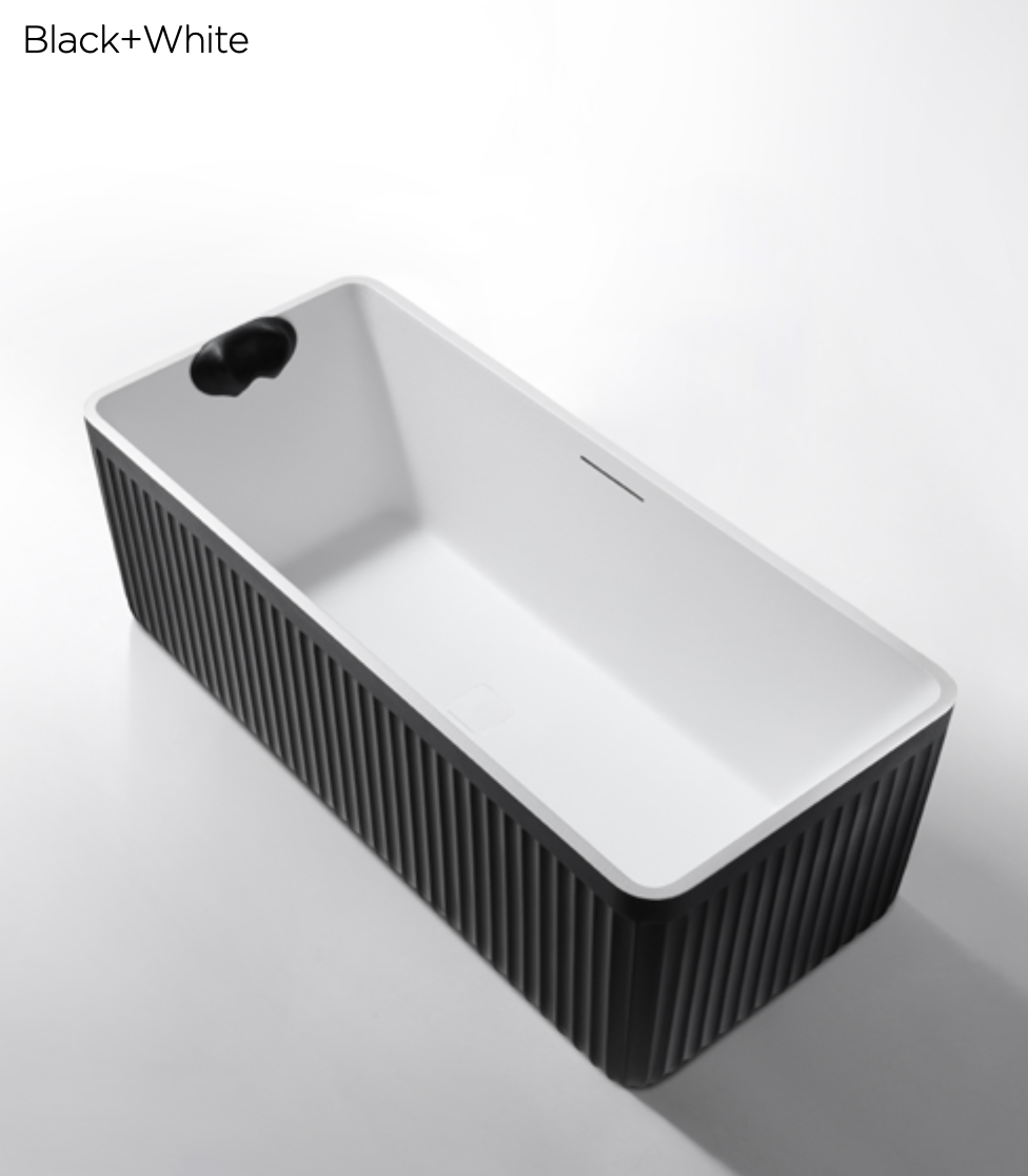 Contemporary Ribbed Solid Surface Bathtub – Rectangular Freestanding Design with Headrest